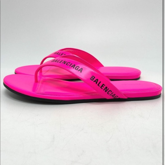Balenciaga Pink Allover-logo Round Leather Thong San Sandals - Picture 3 of 9